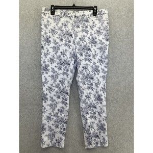 Mario Serrani Italy Women's White Floral Pants Size 12 Faux Front Pockets